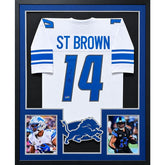 Amon-Ra St. Brown Signed Framed White Jersey PIA COA Autographed Detroit Lions