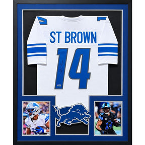 Amon-Ra St. Brown Signed Framed White Jersey PIA COA Autographed Detroit Lions