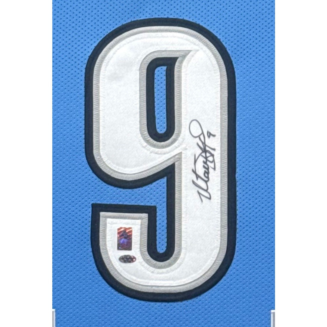 Matt Stafford Framed Signed Blue Jersey GTSM Autographed Detroit Lions