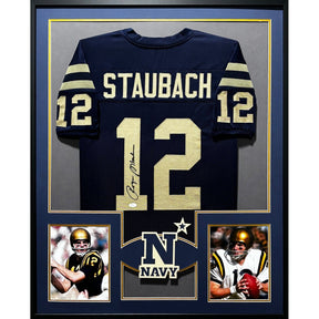 Roger Staubach Navy Framed Jersey JSA Autographed Signed Heisman Winner
