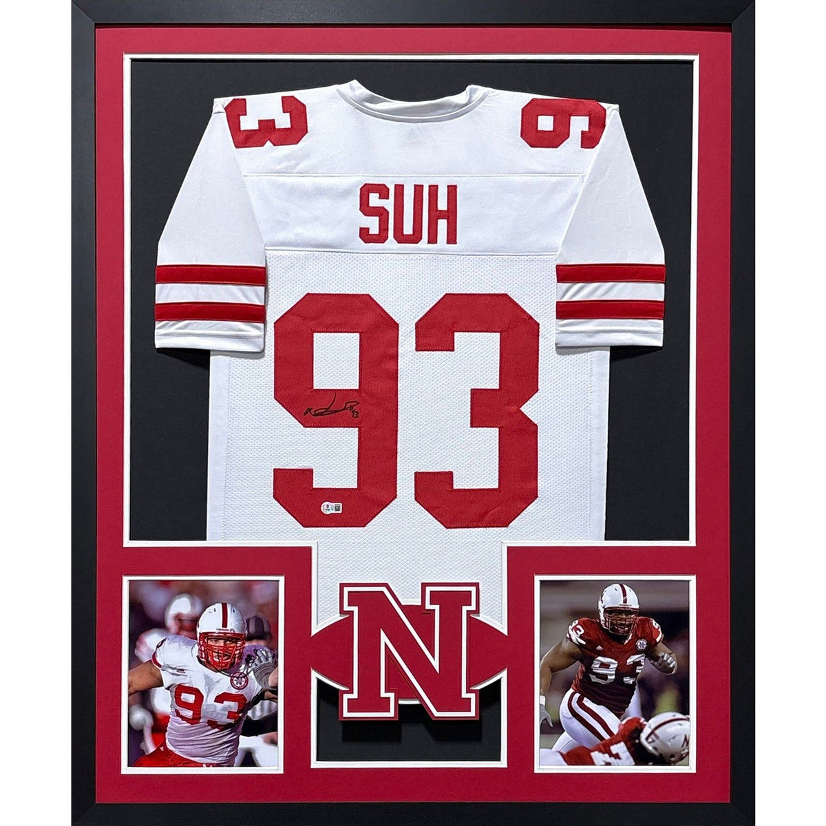 Ndamukong Suh Framed Signed White Jersey Beckett Autographed Nebraska