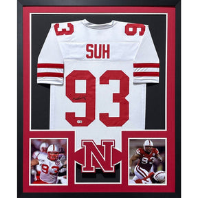 Ndamukong Suh Framed Signed White Jersey Beckett Autographed Nebraska