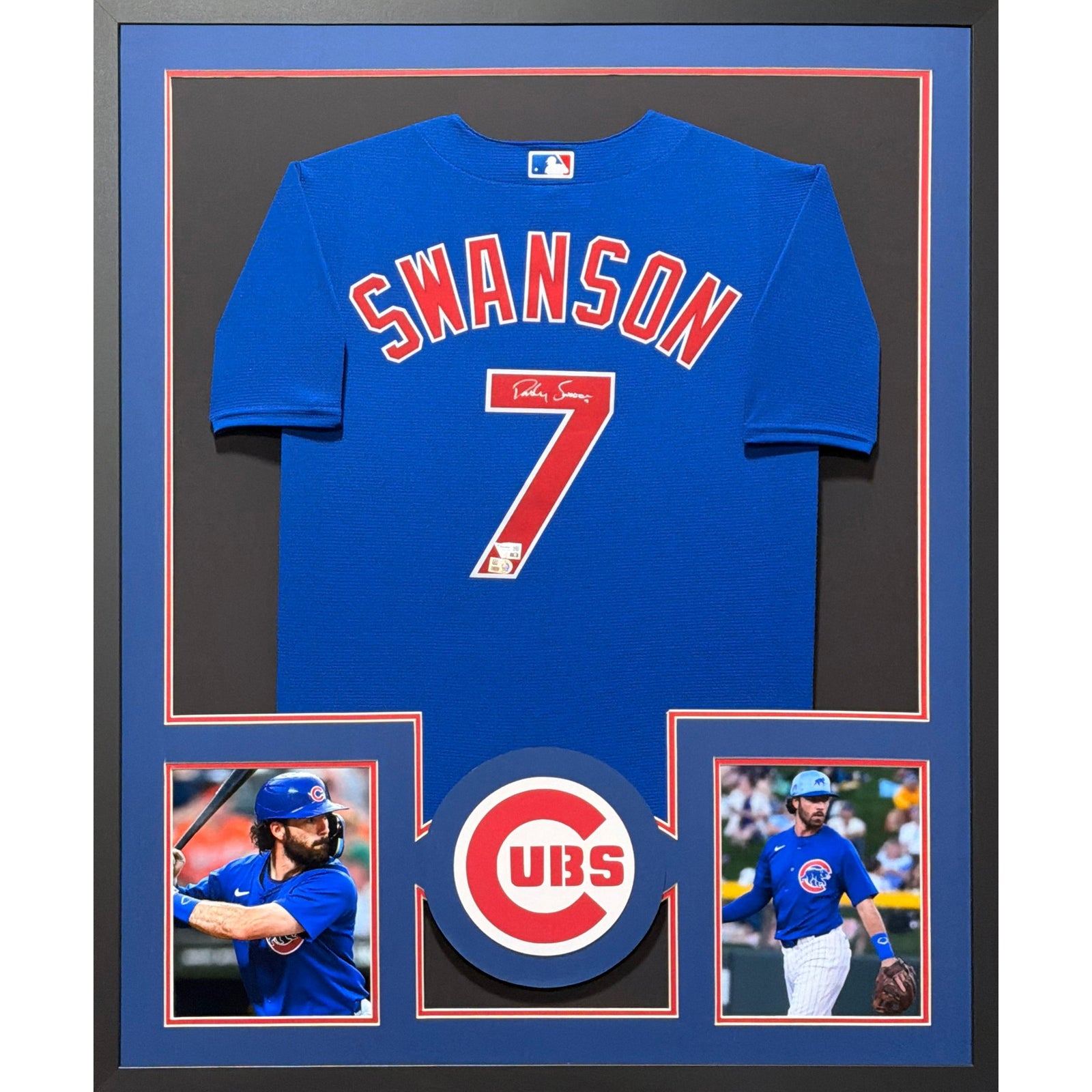 Dansby Swanson Framed Signed Blue Jersey Fanatics Autographed Chicago Cubs
