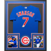 Dansby Swanson Framed Signed Blue Jersey Fanatics Autographed Chicago Cubs