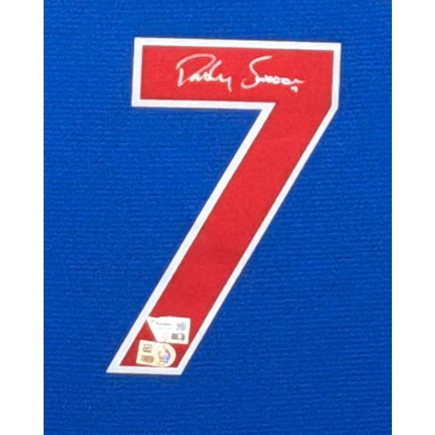 Dansby Swanson Framed Signed Blue Jersey Fanatics Autographed Chicago Cubs
