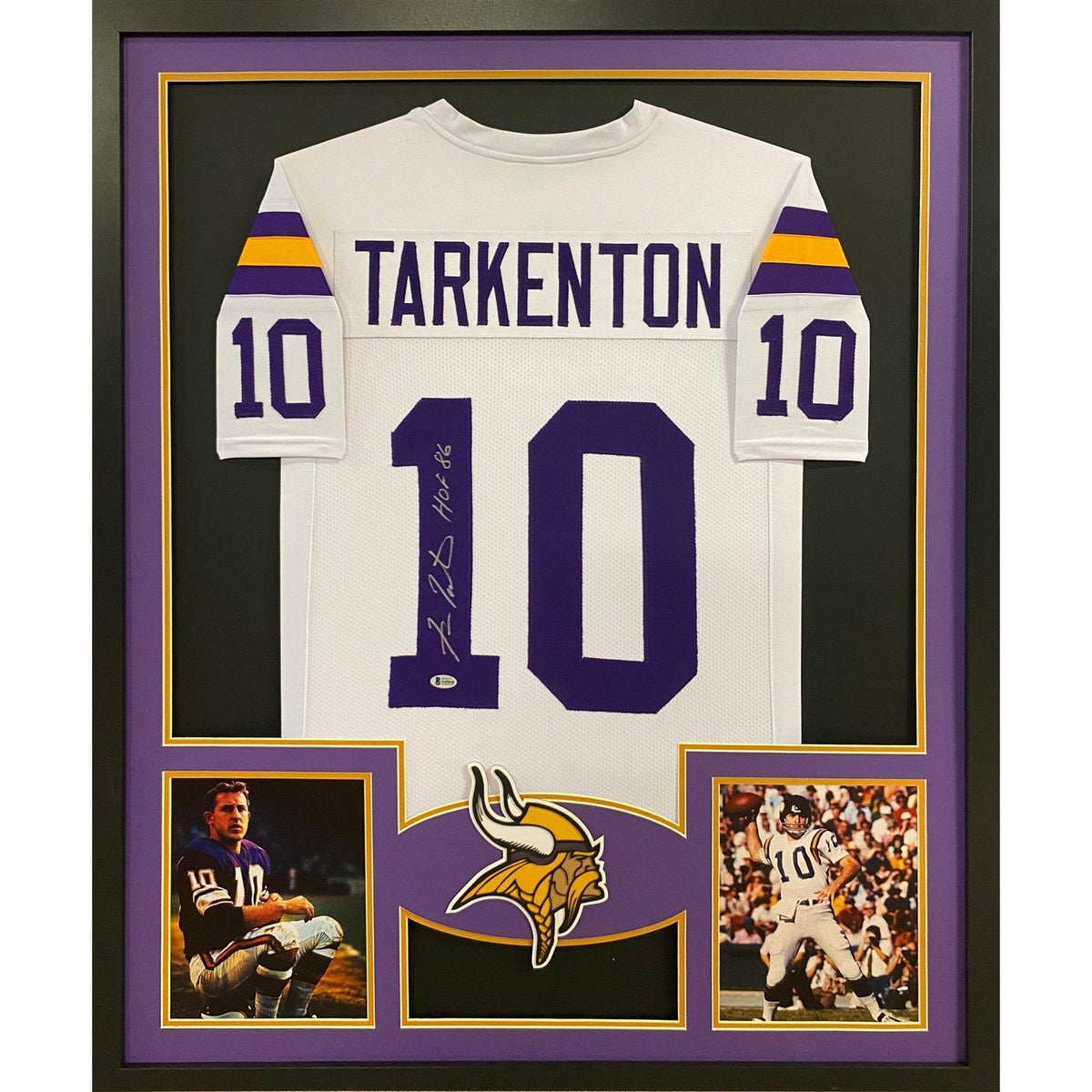 Fran Tarkenton Signed Framed White Jersey Beckett Autographed Minnesota Vikings