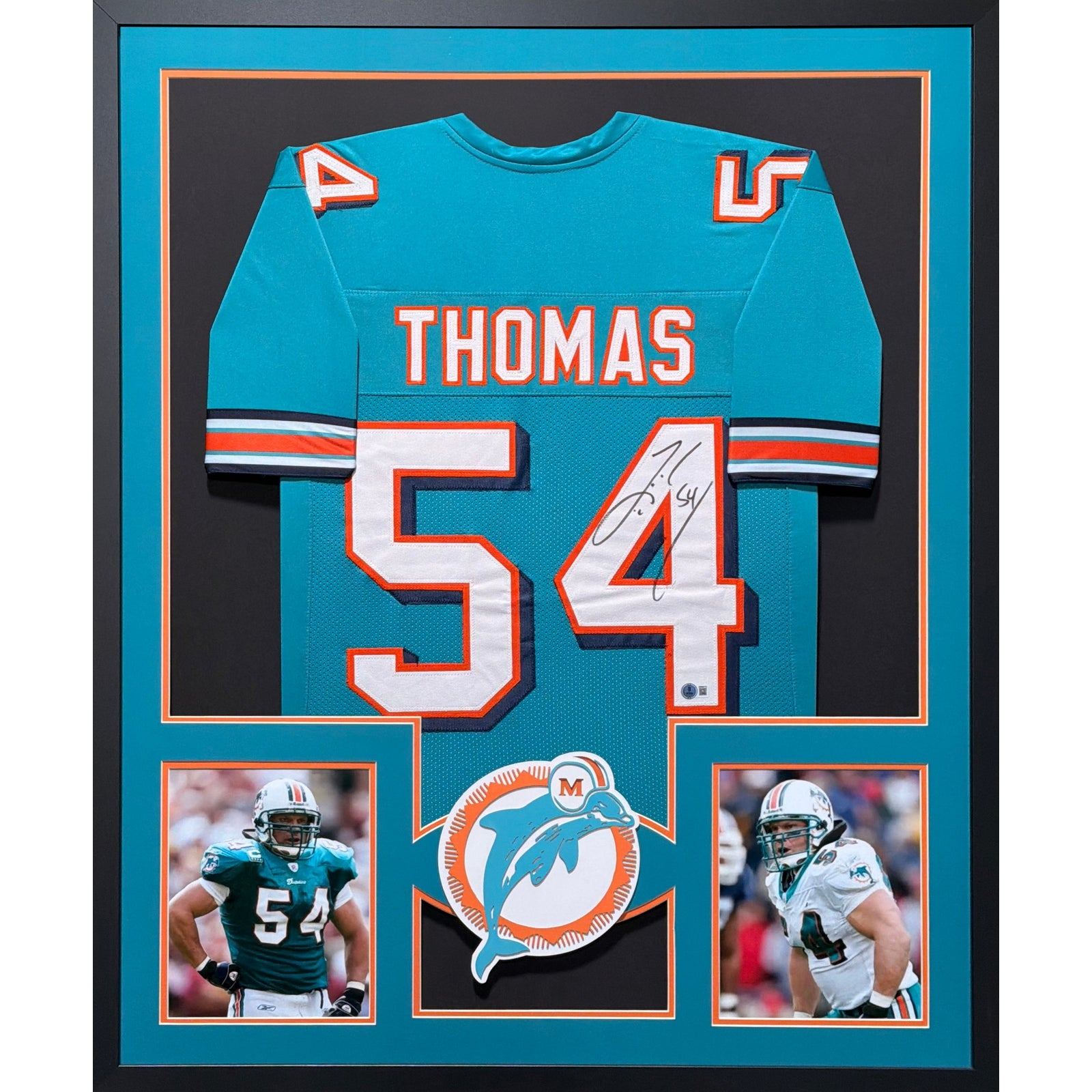 Zach Thomas Framed Signed Teal Jersey Beckett Autographed Miami Dolphins