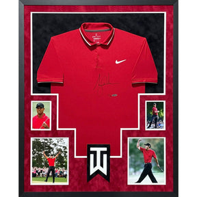 Tiger Woods Framed Signed Red Polo Shirt UDA Autographed UpperDeck