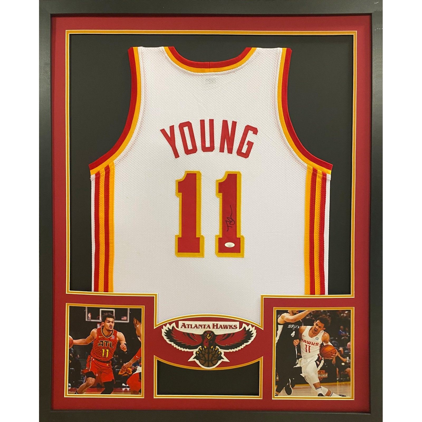 Trae Young Framed Signed Atlanta Hawks White Jersey JSA Autographed