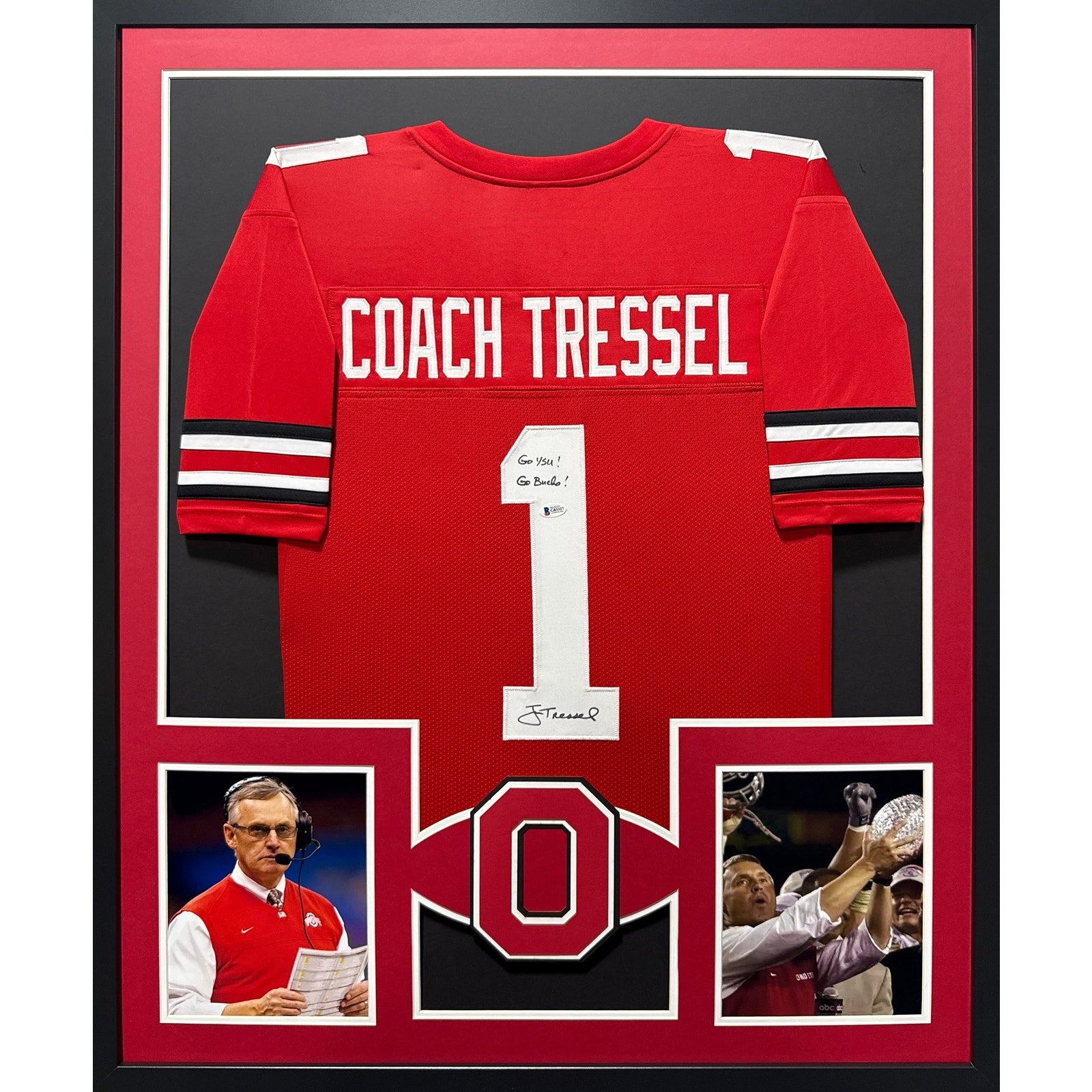 Jim Tressel Framed Signed Jersey Beckett Autographed Ohio State OSU