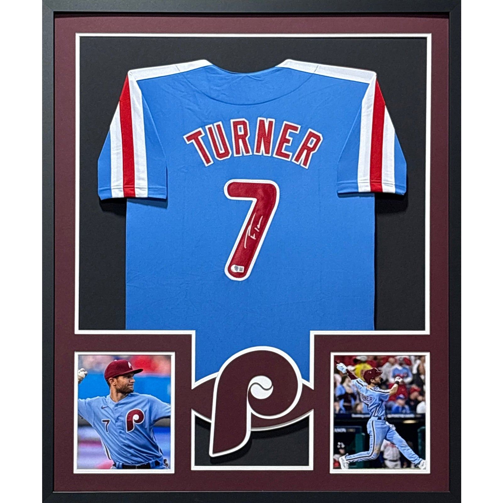 Trea Turner Signed Framed Blue Jersey Beckett Autographed Philadelphia Phillies