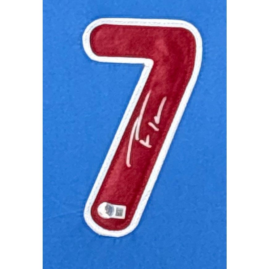 Trea Turner Signed Framed Blue Jersey Beckett Autographed Philadelphia Phillies