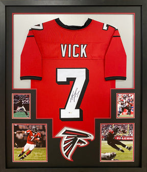 Michael Vick Signed Atlanta Falcons 35x43 Framed Jersey (Beckett) 4xPr –  Super Sports Center