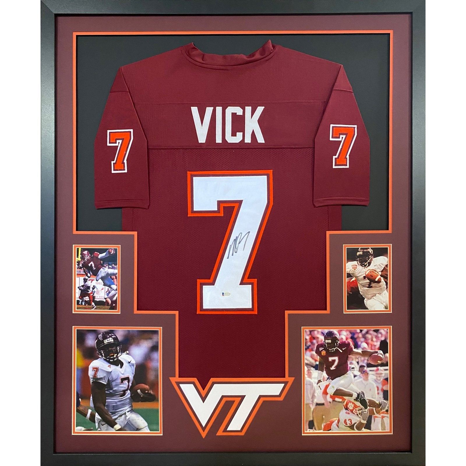 Michael Vick Framed Jersey Beckett BAS Autographed Signed Virginia Tech VT