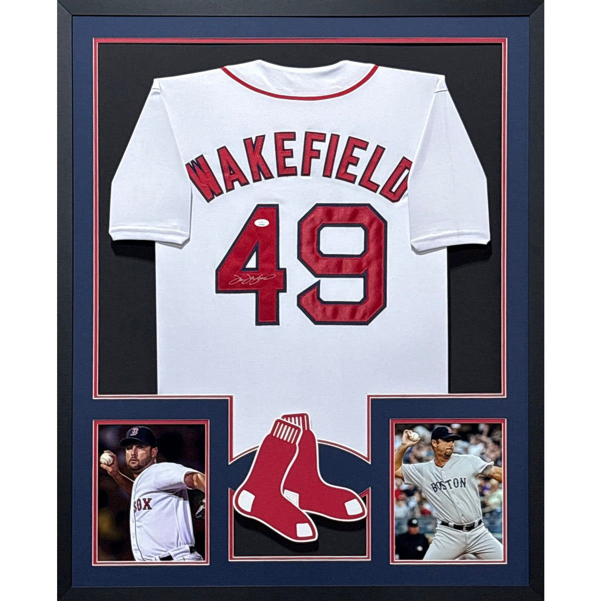 Tim Wakefield Framed Signed White Jersey JSA Autographed Boston Red Sox 2P