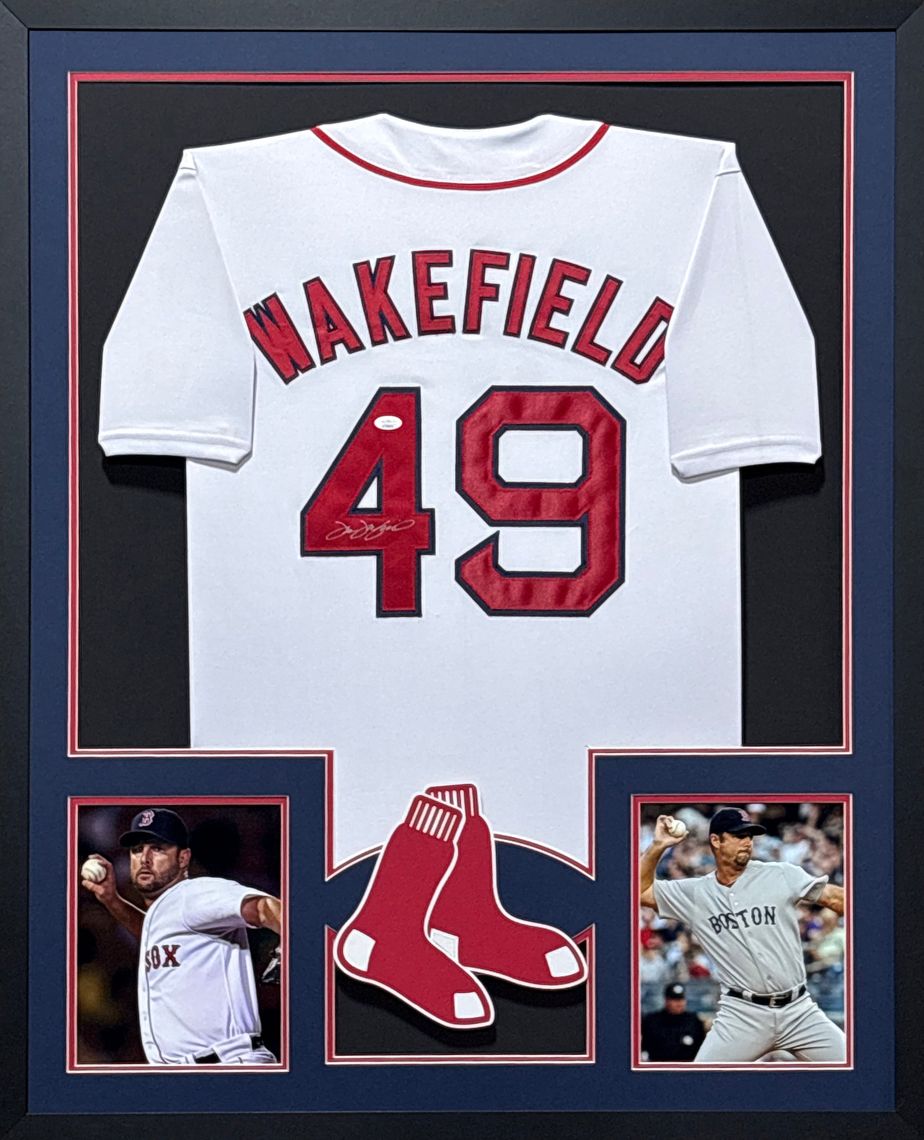 Tim Wakefield Framed Signed White Jersey JSA Autographed Boston Red Sox 2P