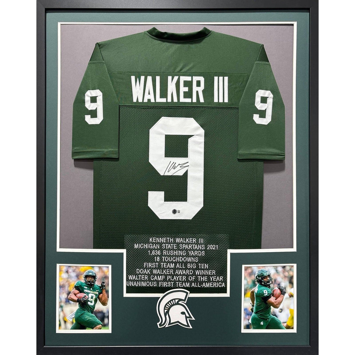 Kenneth Walker Framed Signed Michigan State Stat Jersey Beckett Autographed