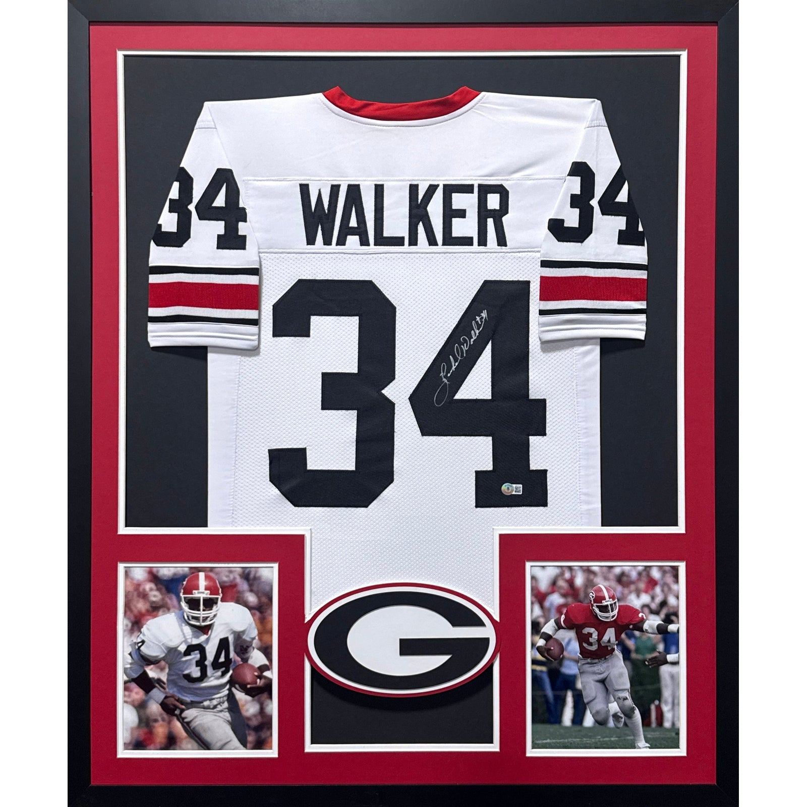 Herschel Walker Framed White Jersey Beckett Autographed Signed Georgia