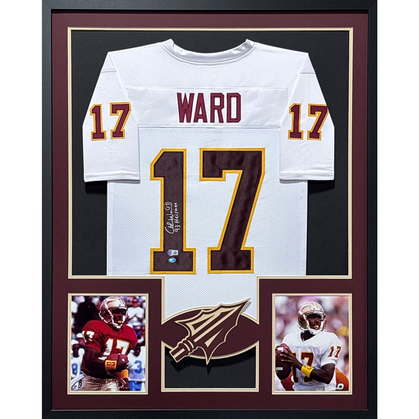 Charlie Ward Framed Signed White Jersey Beckett Autographed Florida State IH