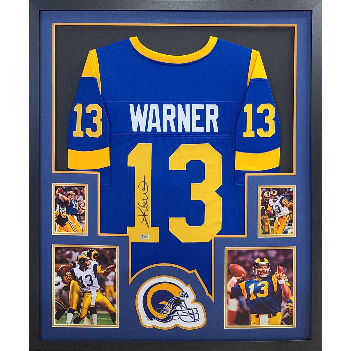 Kurt Warner Signed Framed Jersey Beckett BAS Autographed St. Louis Rams