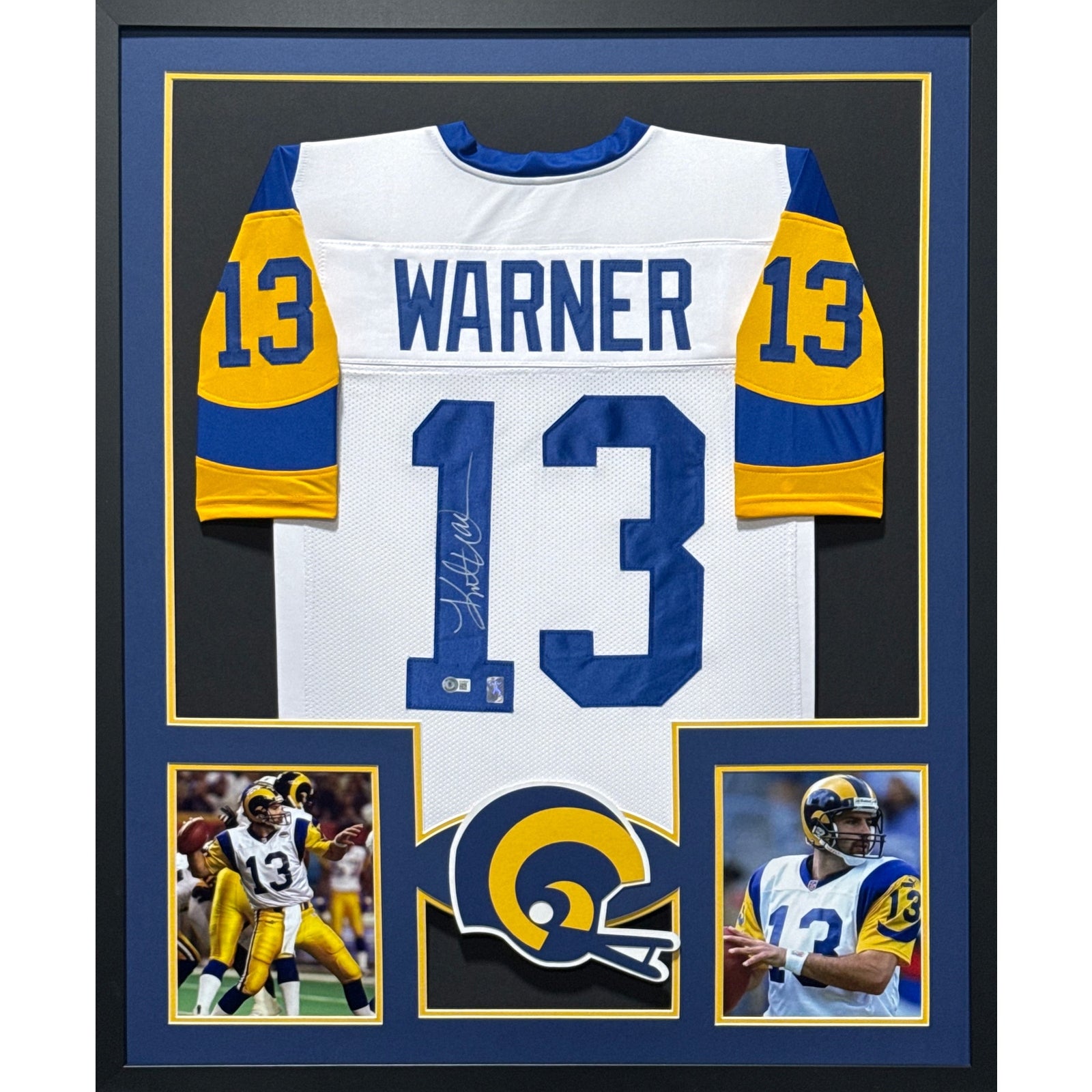 Kurt Warner Signed Framed Jersey Beckett Autographed St. Louis Rams TB