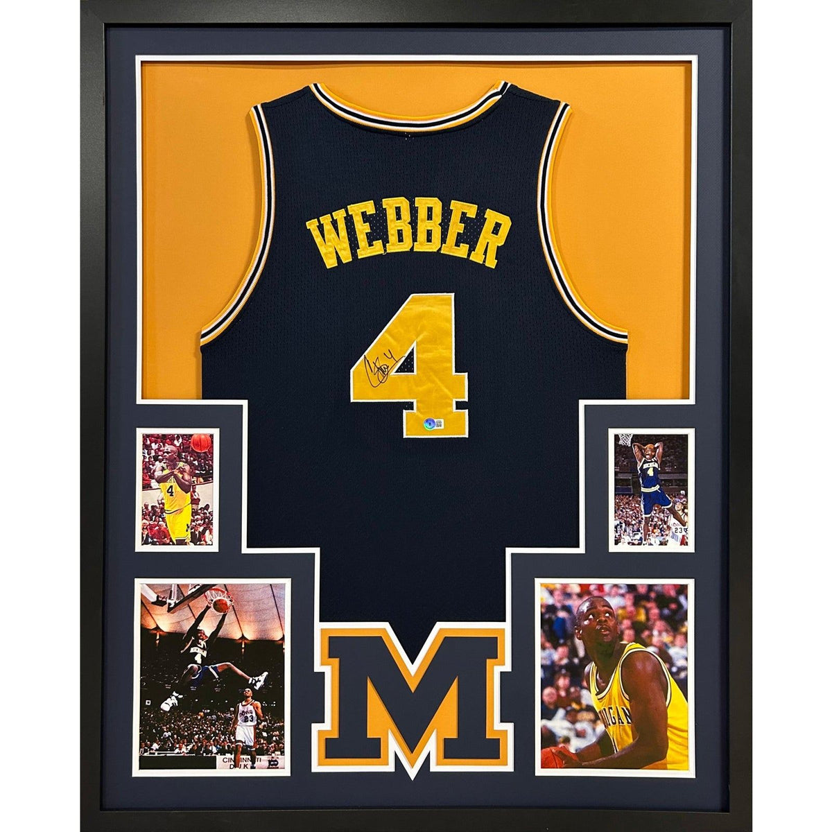 Chris Webber Framed Signed Michigan Jersey Beckett Autographed Wolverines