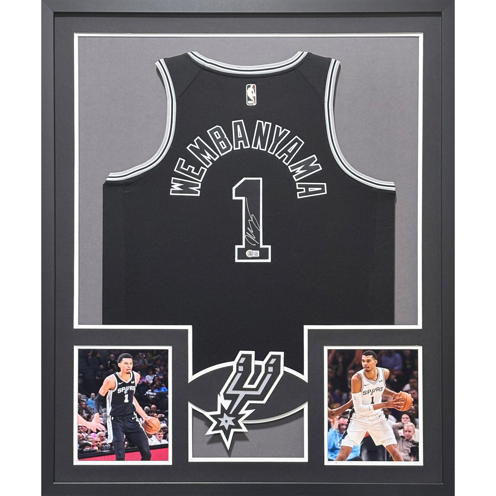 Victor Wembanyama Signed Framed Black Jersey Beckett Autographed Spurs