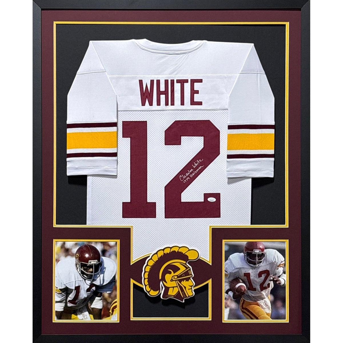 Charles White Framed Signed White Jersey JSA Autographed USC
