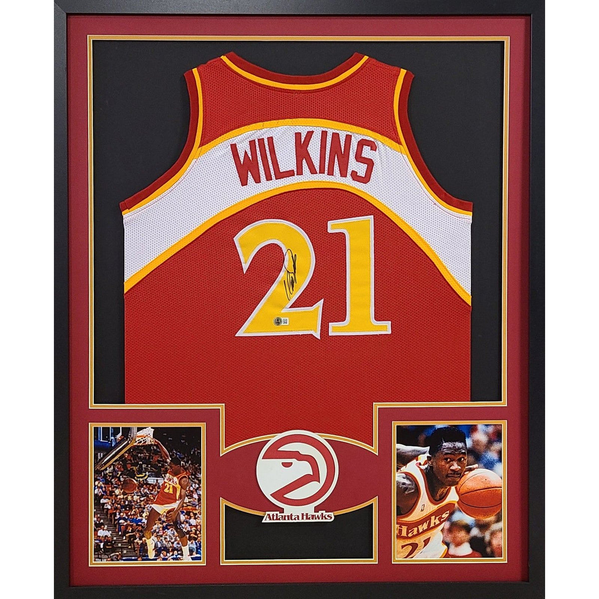 Dominique Wilkins Framed Signed Red Jersey Beckett Autographed Hawks