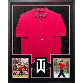 Tiger Woods Framed Signed Red Polo Shirt UDA Autographed UpperDeck