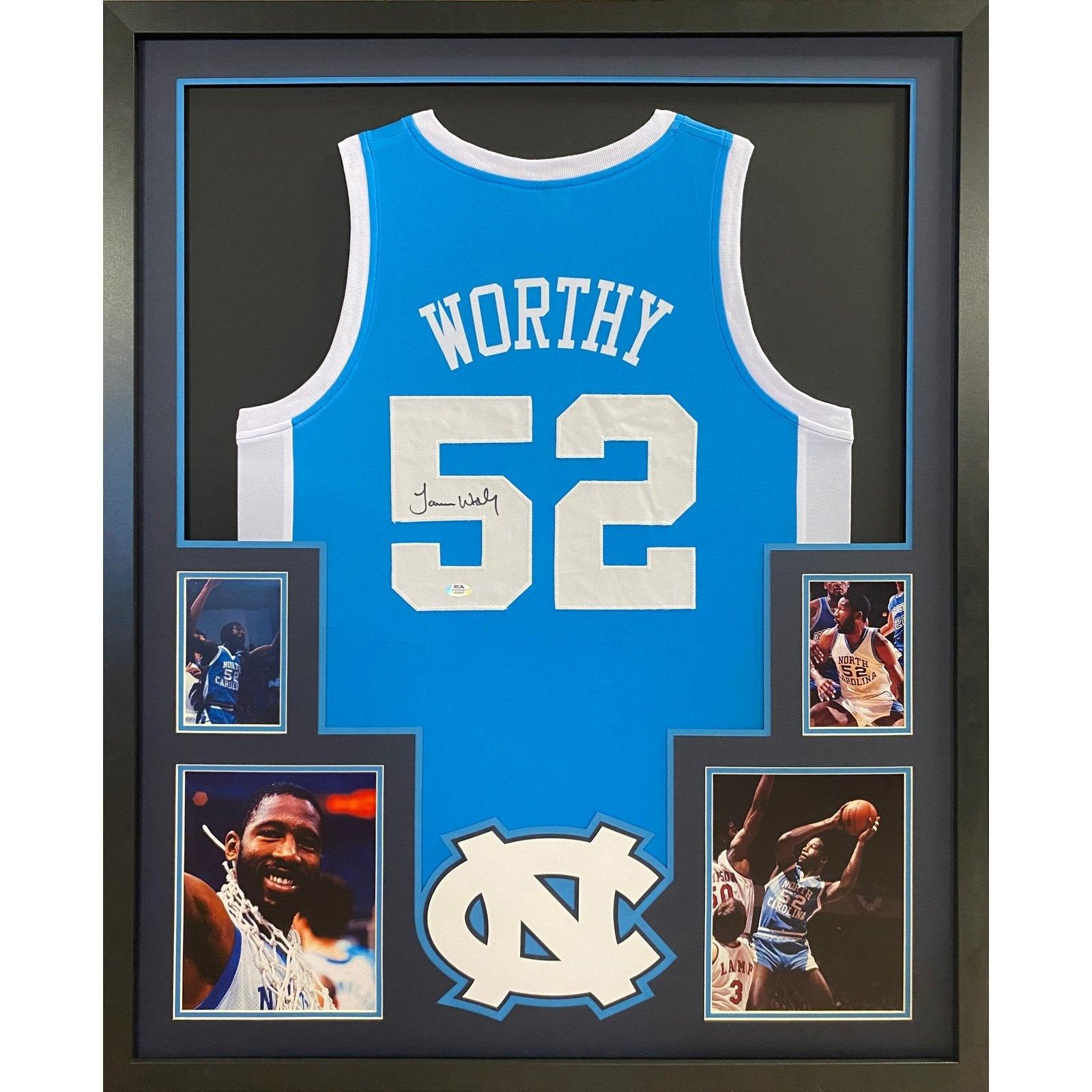 James Worthy Framed UNC Jersey PSA/DNA Autographed Signed North Caroli