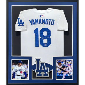 Yoshinobu Yamamoto Framed Signed Los Angeles Dodgers Jersey Autographed