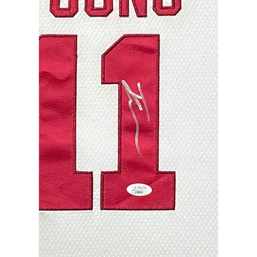 Trae Young Framed Signed Oklahoma White Jersey JSA Autographed