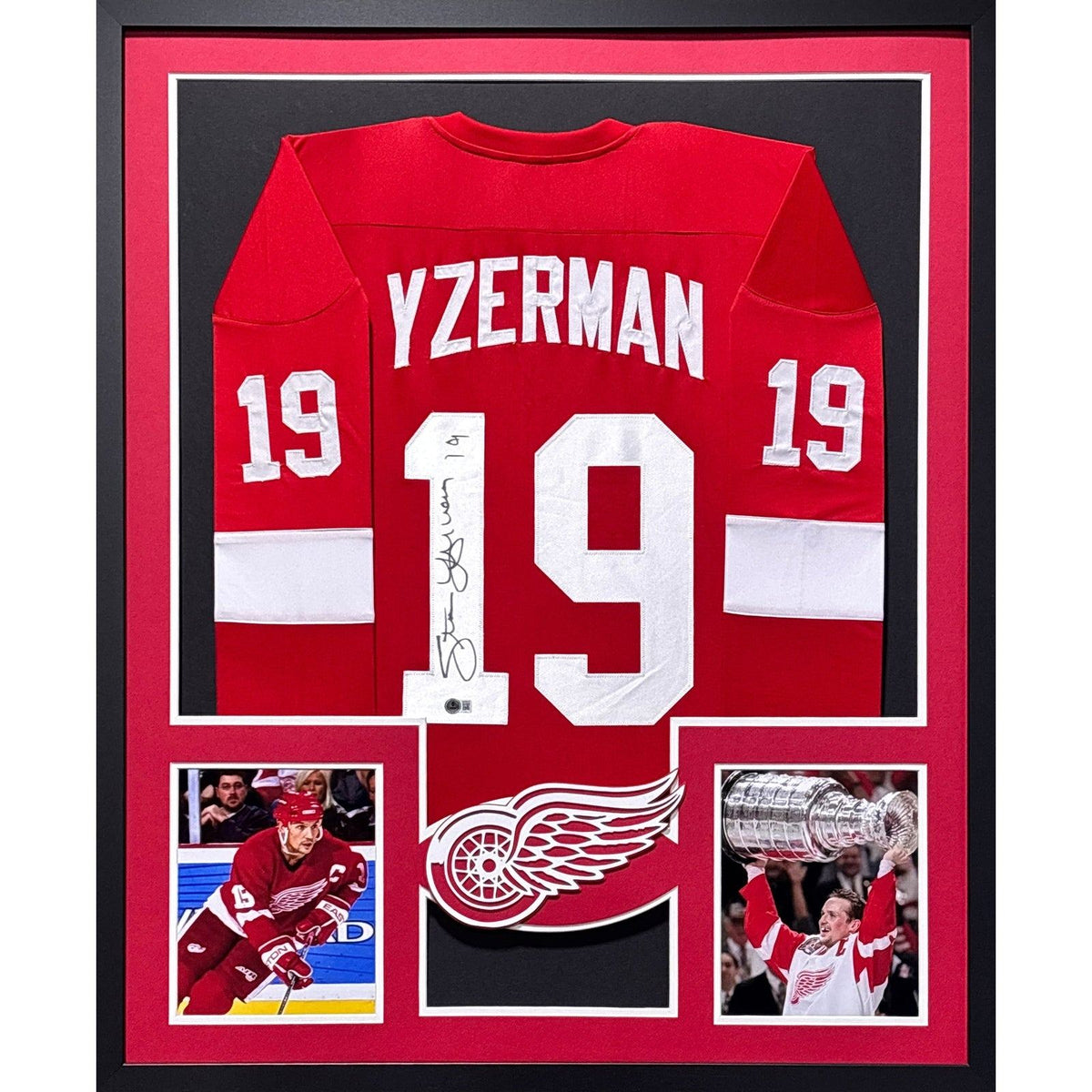 Steve Yzerman Framed Signed Jersey Beckett COA Autographed Red Wings 2P