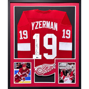 Steve Yzerman Framed Signed Jersey Beckett COA Autographed Red Wings 2P