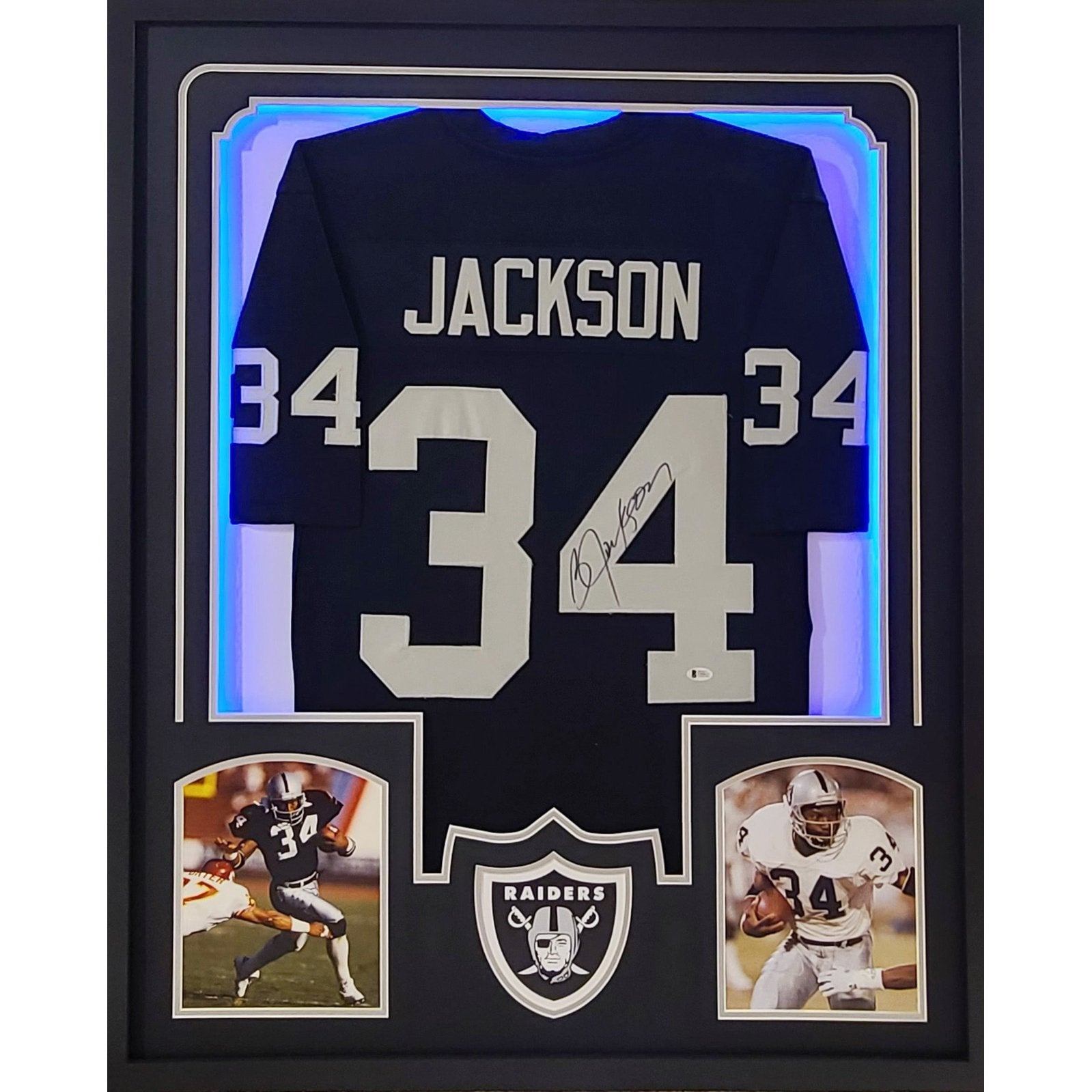 Bo Jackson Autographed and Framed Black Raiders Jersey