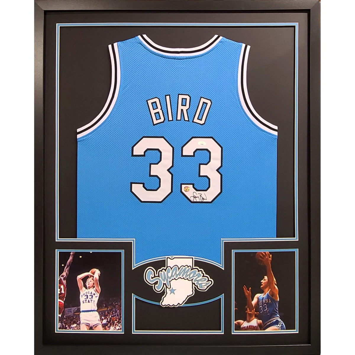 Larry Bird Signed Framed Jersey JSA Autographed Indiana State Celtics