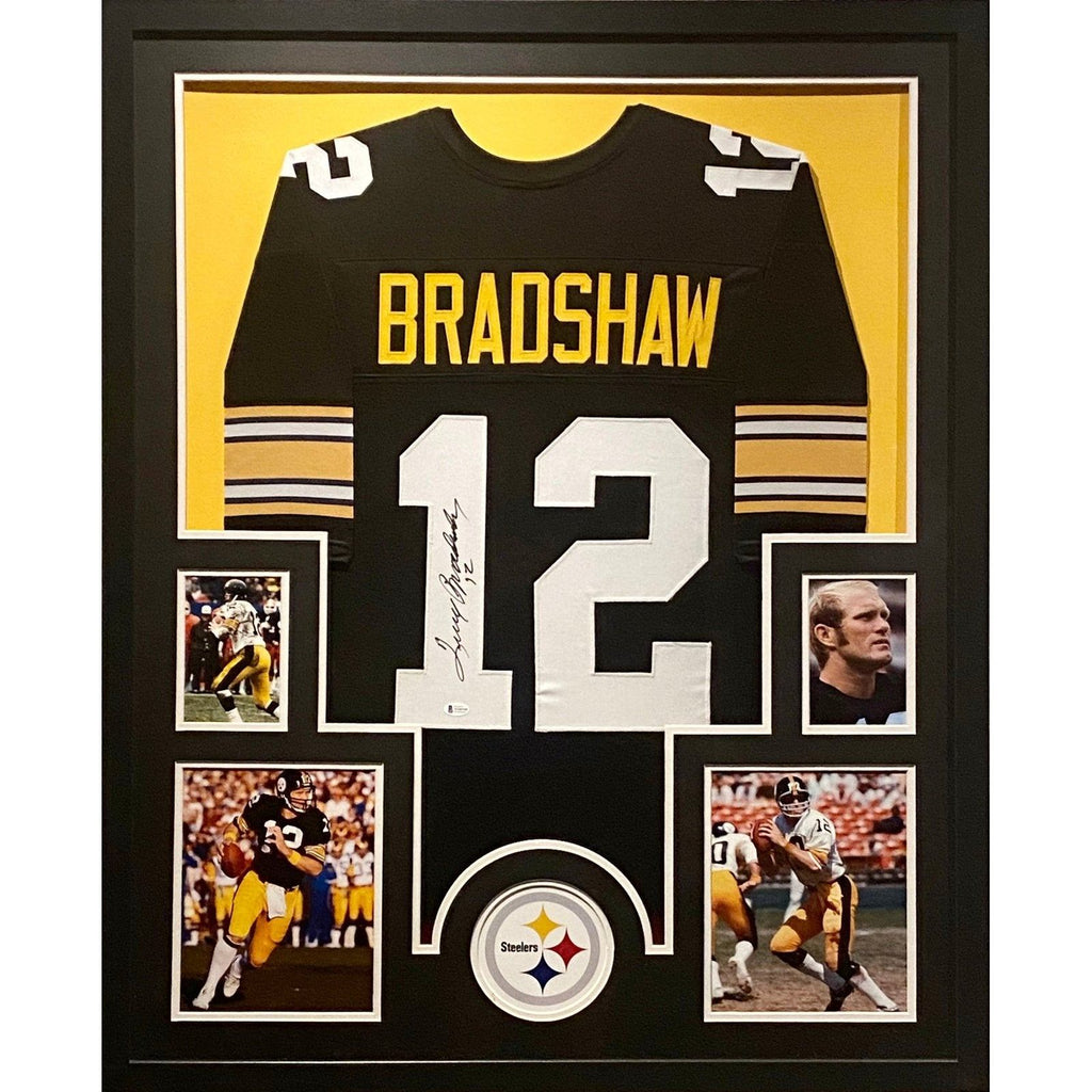 Terry Bradshaw Autographed and Framed Black Pittsburgh Jersey Auto Beckett  COA