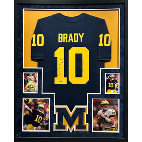 Tom Brady Autographed & Framed Blue Michigan Jersey Auto Fanatics COA