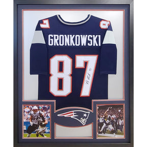 Rob Gronkowski Framed Signed Patriots Blue Jersey JSA Autographed