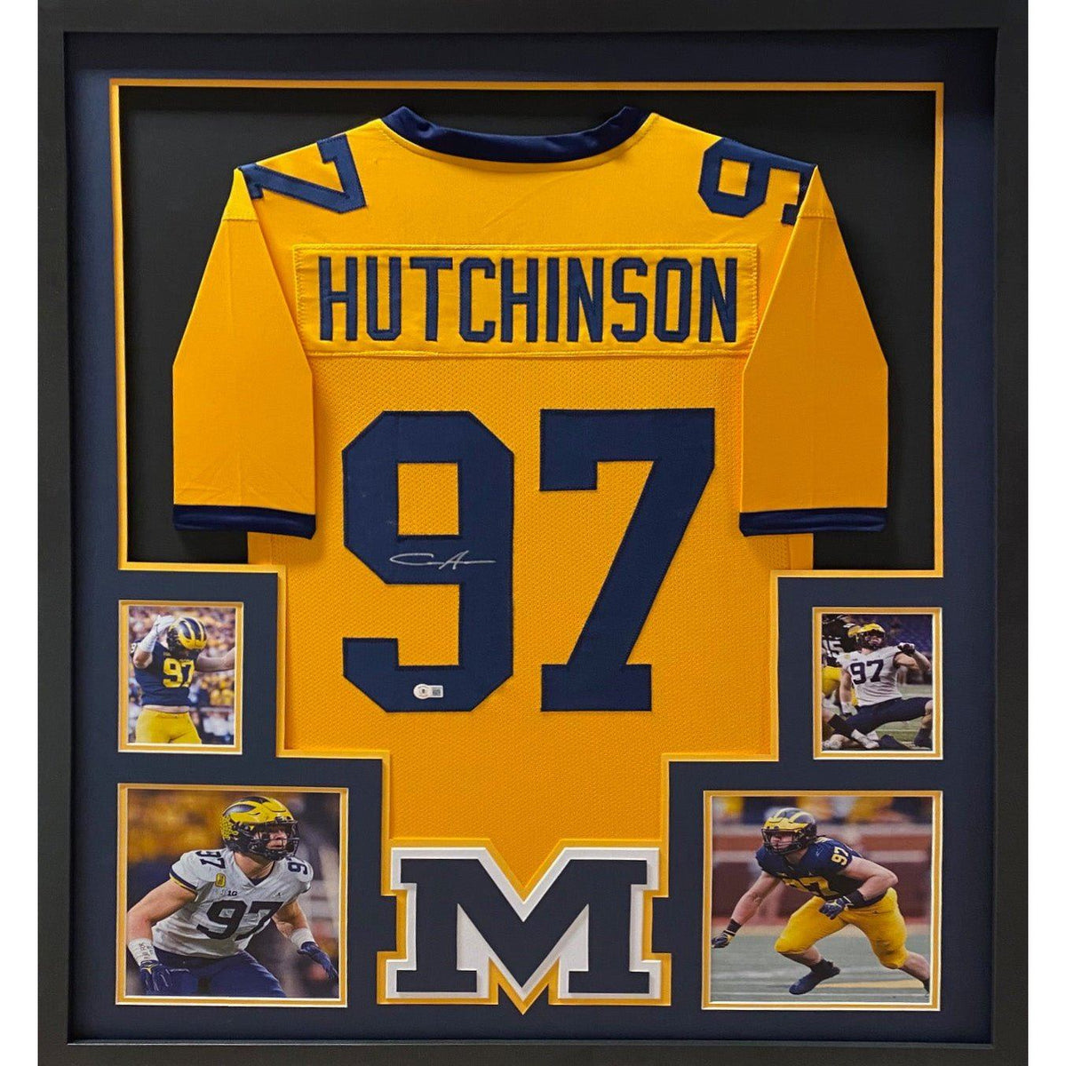 Aidan Hutchinson Framed Signed Michigan Yellow Jersey Beckett Autographed