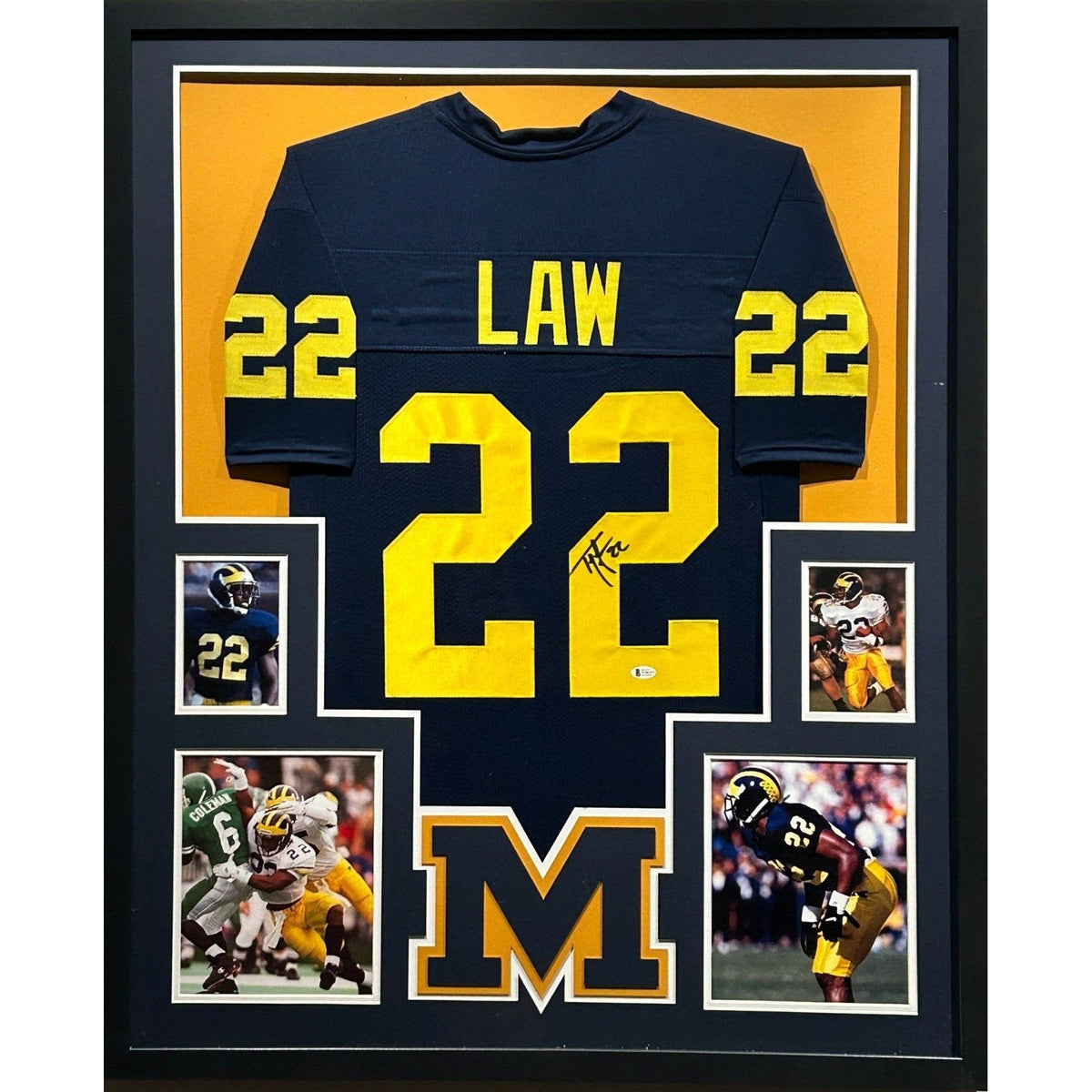 Ty Law Framed Signed Michigan Jersey Beckett Autographed