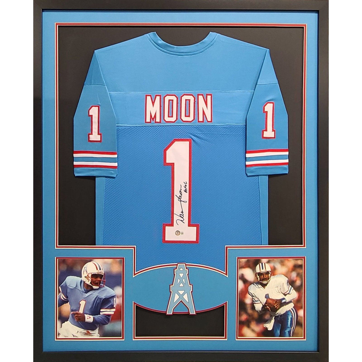 Warren Moon Framed Signed Jersey Beckett Autographed Houston Oilers