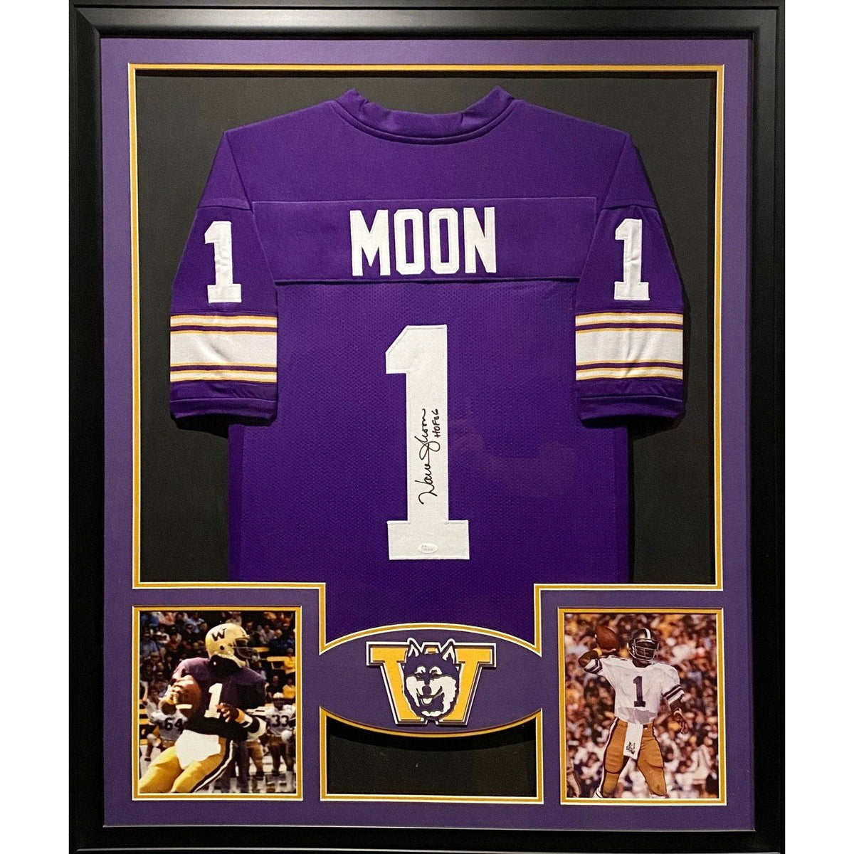 Warren Moon Signed Washington Huskies 35x43 Framed Jersey (Moon