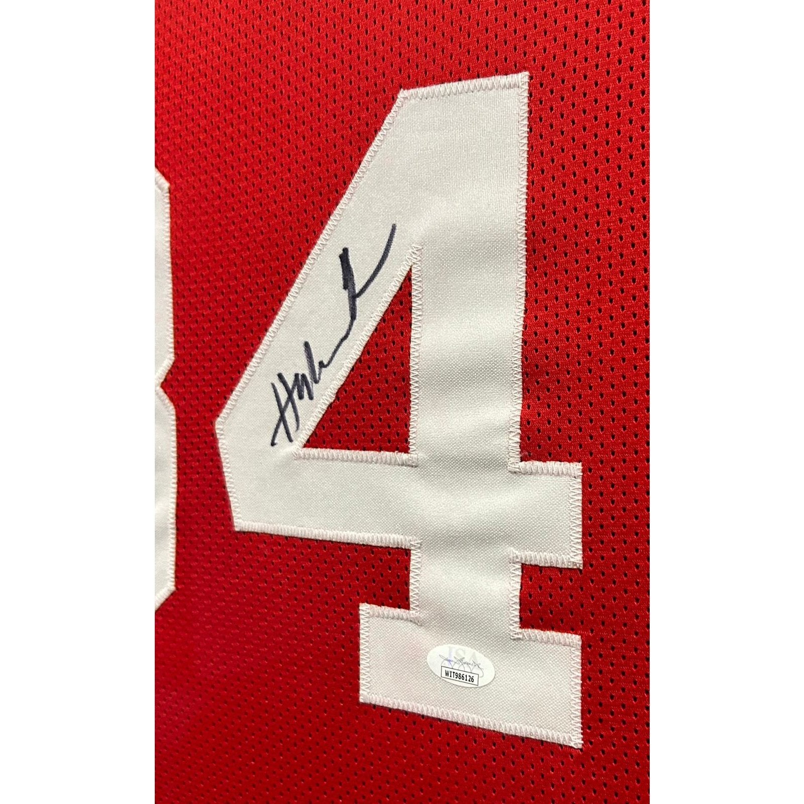 Hakeem Olajuwon Autographed and Framed Red Rockets Jersey