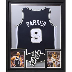 Tony Parker Framed Signed Jersey Steiner COA Autographed San Antonio Spurs