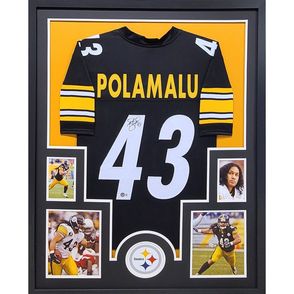 Troy Polamalu 35x43 Custom Framed Signed Steelers Jersey Display Beckett..