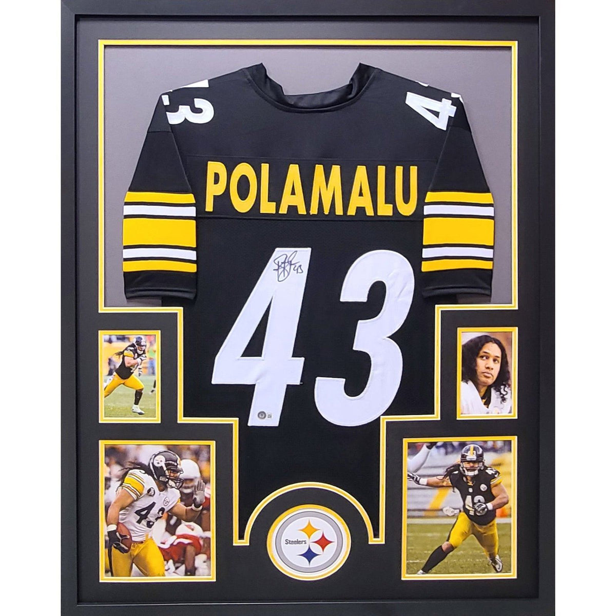 Troy Polamalu Signed Framed Jersey Beckett Autographed Pittsburgh Steelers BG4