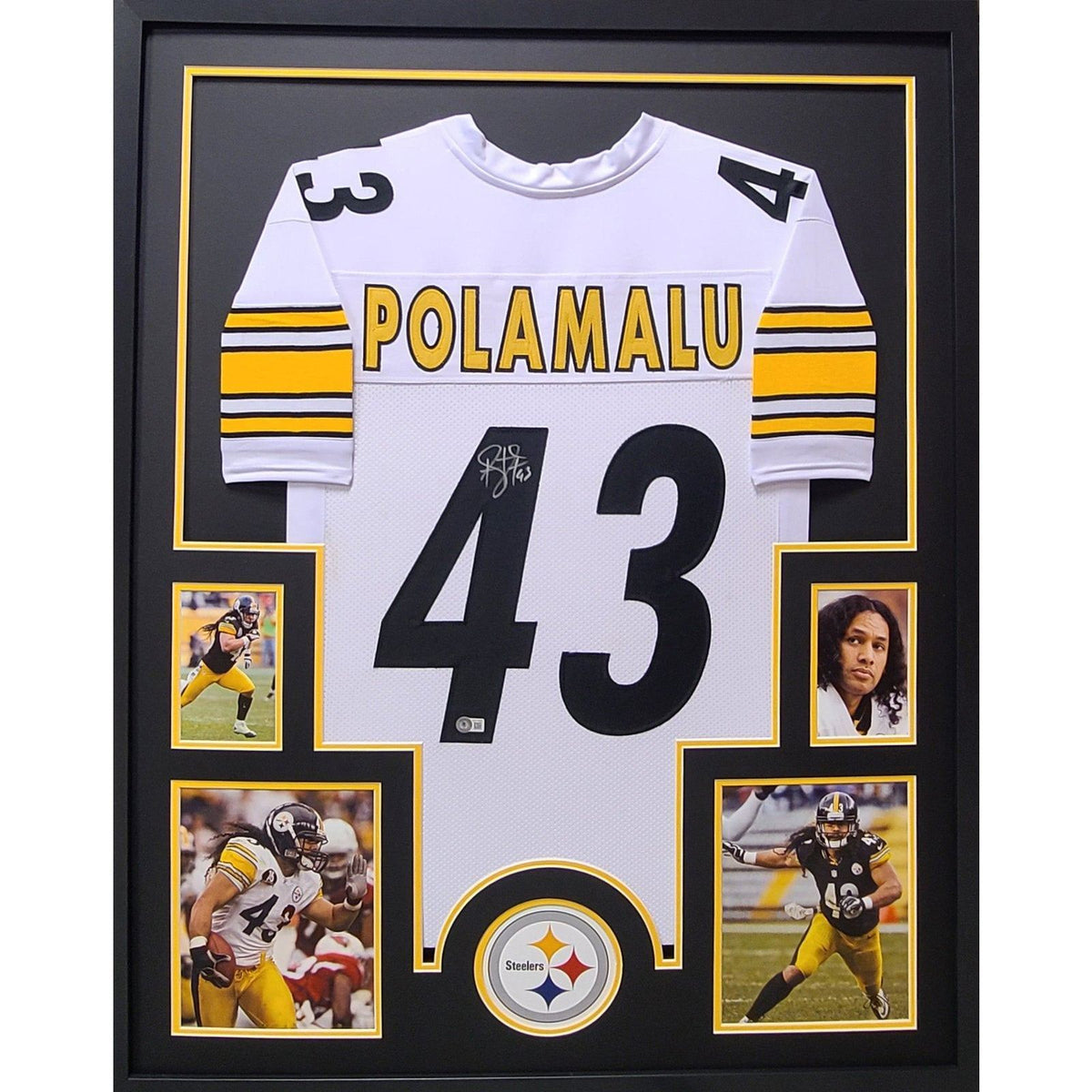 Troy Polamalu Signed Framed Jersey Beckett Autographed Pittsburgh Steelers BB4