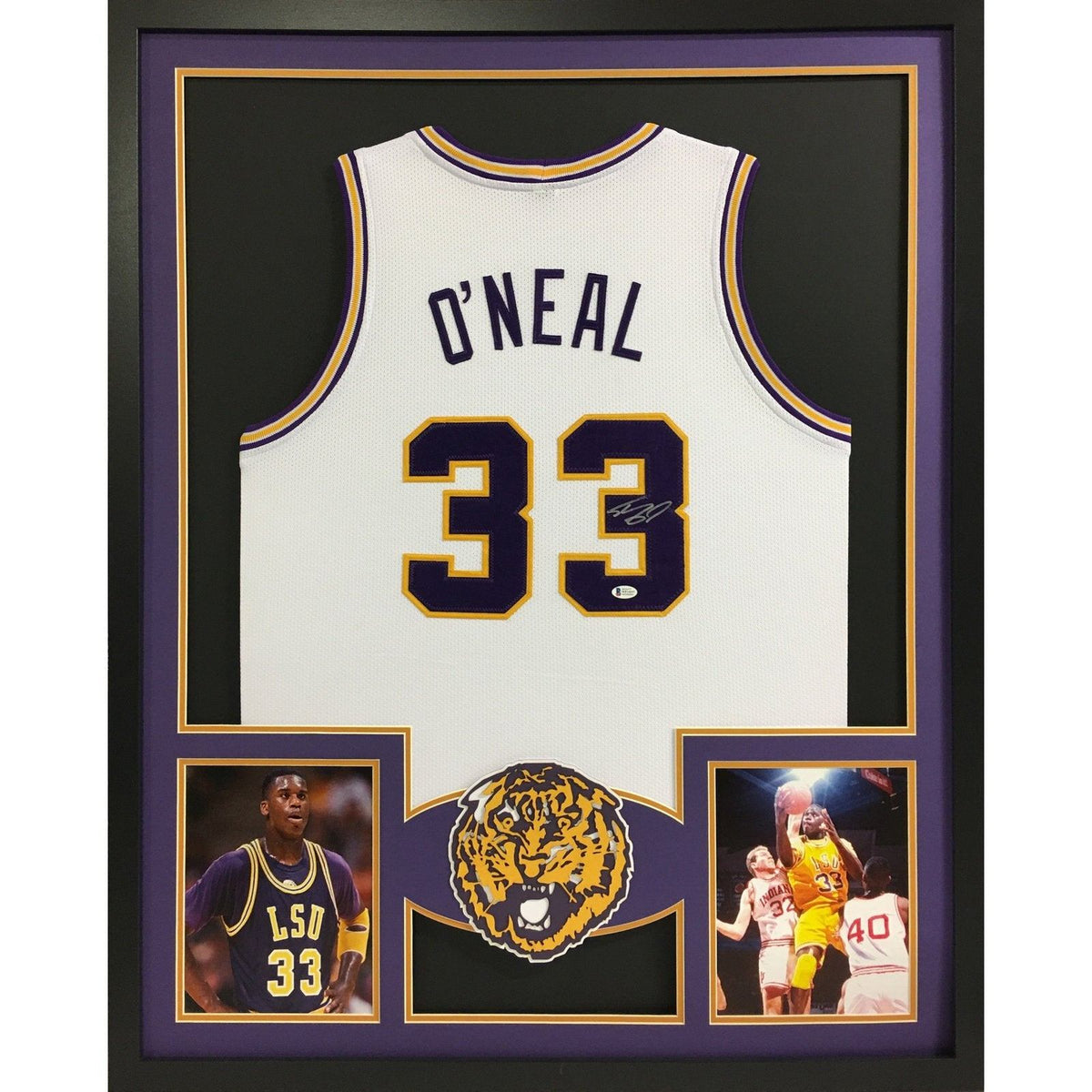 Shaquille O'Neal Shaq Framed Signed Jersey Beckett Autographed LSU Lousiana State